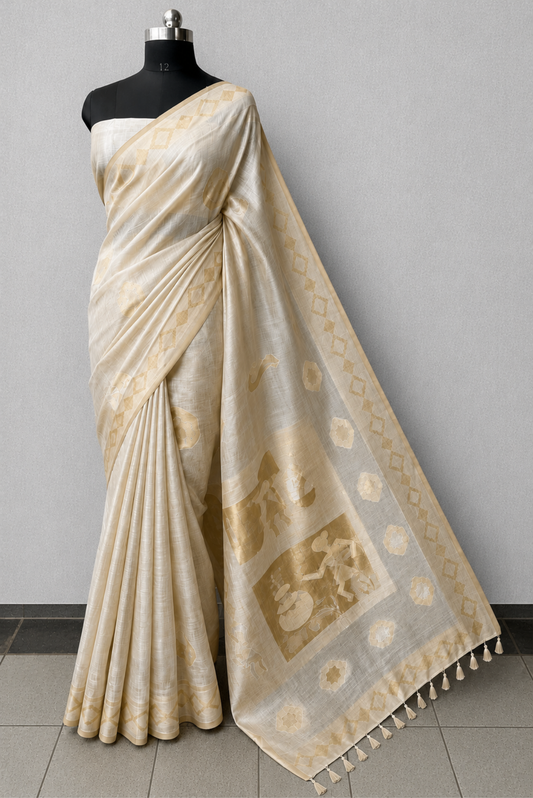 Ivory Tissue Saree – Tribal Art Jacquard
