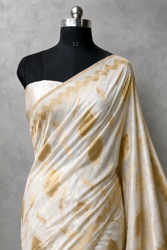 Ivory + Gold Geometric Jacquard Saree
