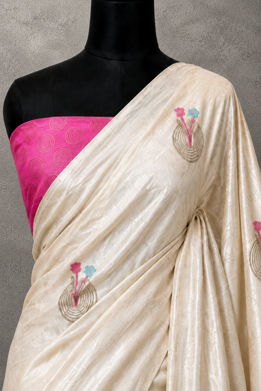 Ivory Tissue Saree with Jacquard Floral Vine Pallu