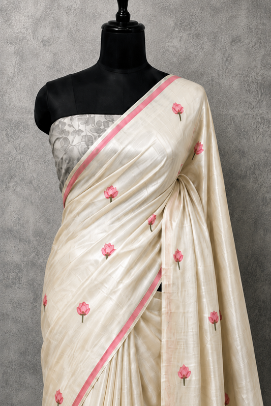 Ivory Tissue Saree with Lotus Jacquard Pallu