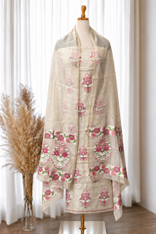 Natural Floral Jamdani Unstitched Suit Material