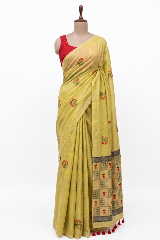 Iraaya Cotton Blend Jamdani Gold Saree