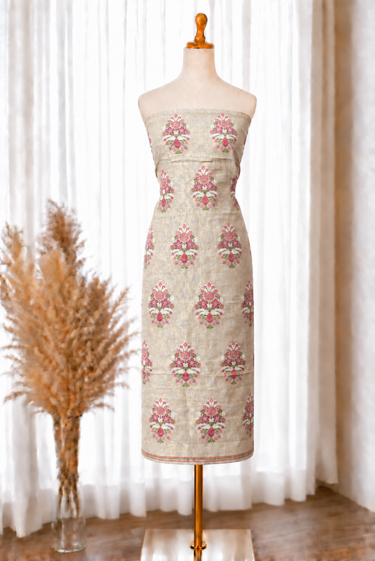 Natural Floral Jamdani Unstitched Suit Material