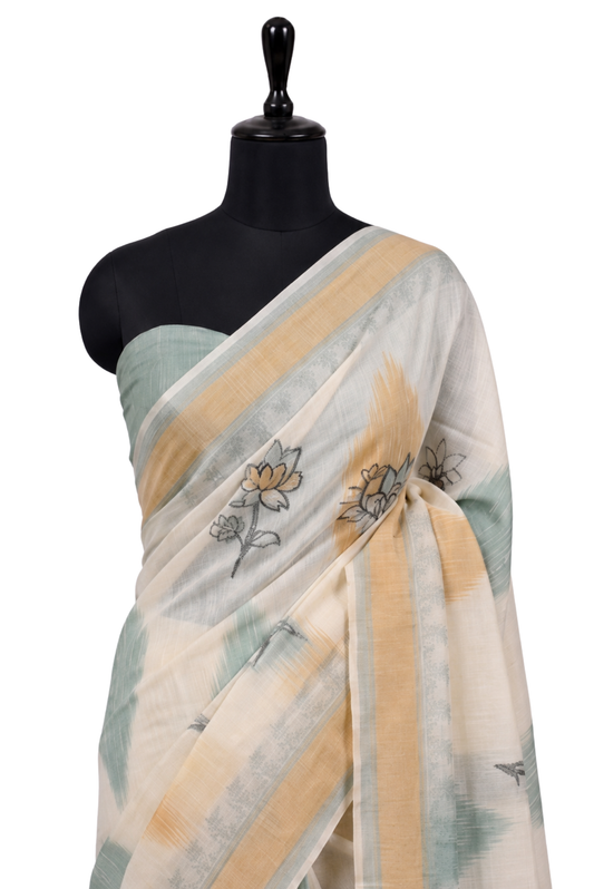 Rang Kavya Poly Linen Ikkat Mint Honey Saree