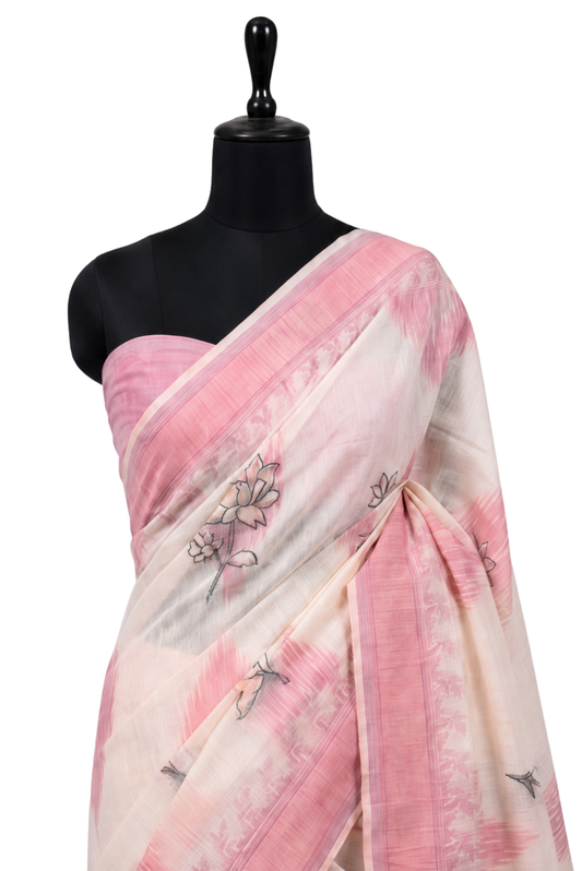 Rang Kavya Poly Linen Ikkat Raspberry Sunsetorange Saree