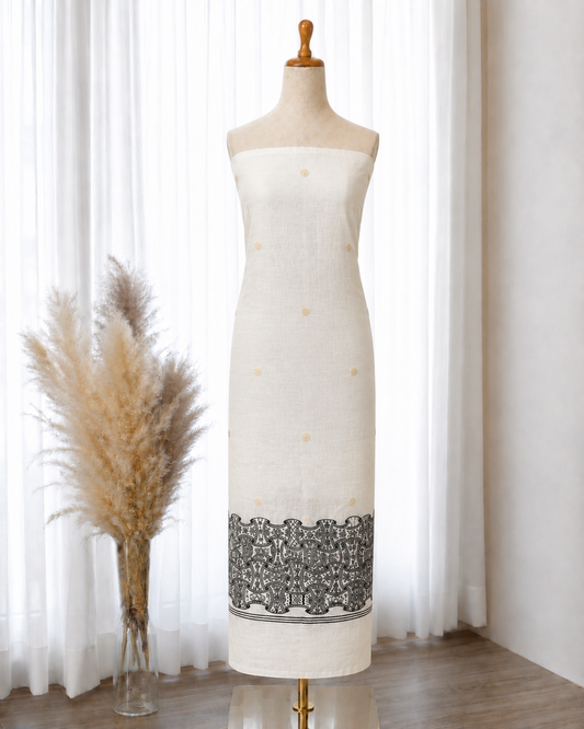 White-Black Jacquard Viscose 3-Piece Suit Set