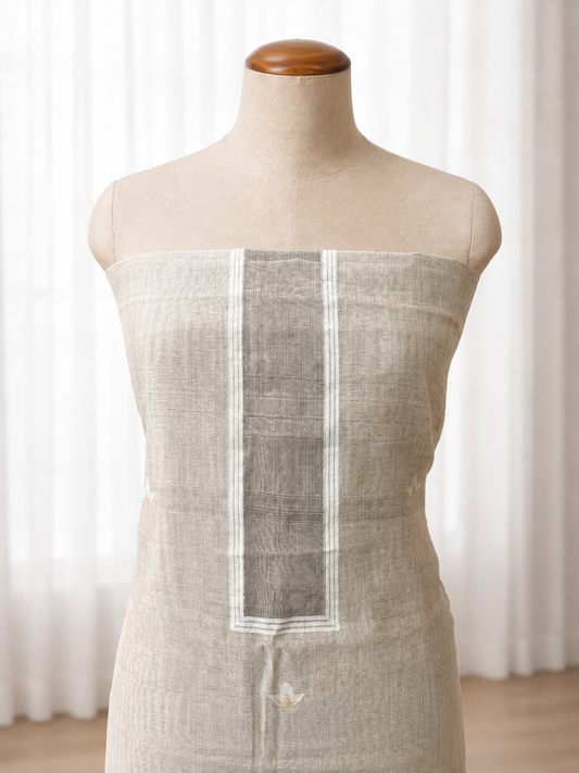White & Grey Jacquard Weave Linen Suit Set.