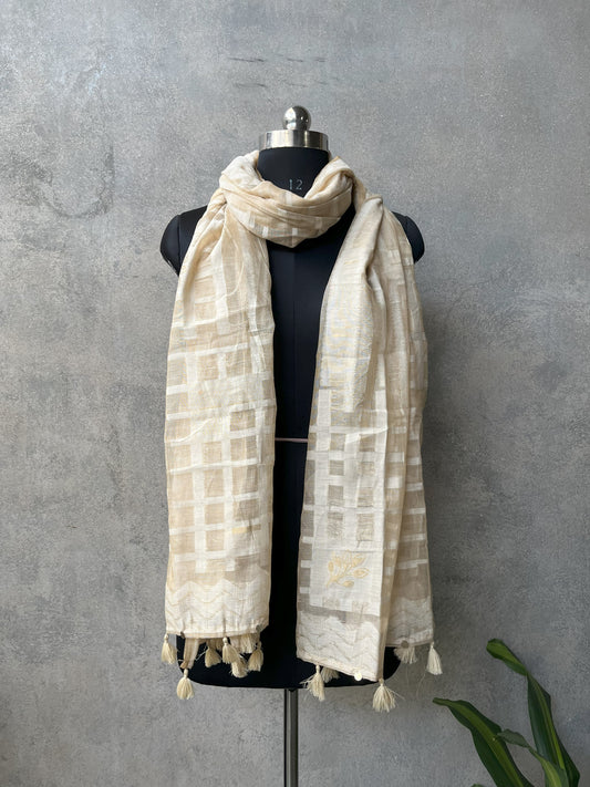 Ivory Self-Tone Checkered Cotton Dupatta