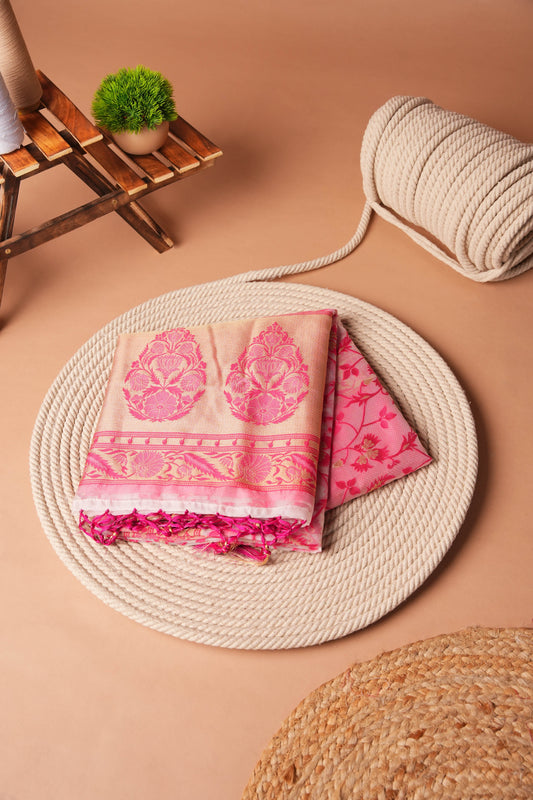 Raspberry Pink | Organza Jamdani Woven Saree
