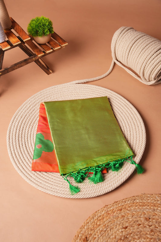 Green and Orange | Artificial Silk Floral Design Saree