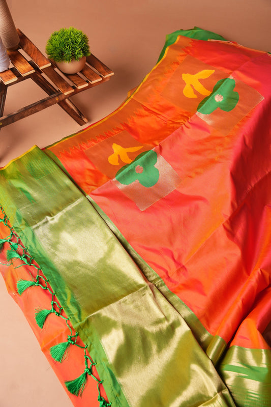 Green and Orange | Artificial Silk Floral Design Saree