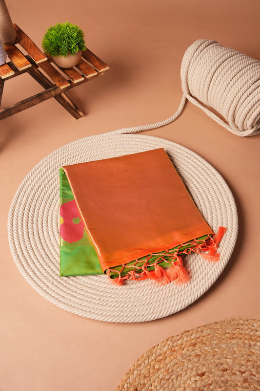 Peach and Green | Artificial Silk Floral Design Saree