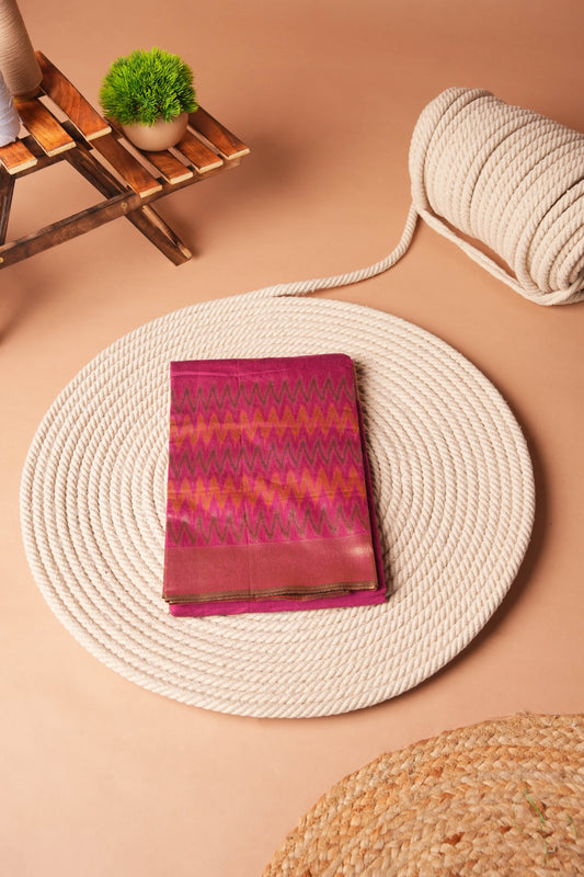 Dark Pink | Polyester Ikat Design Saree