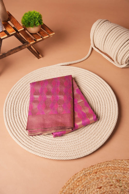 Pink | Polyester Ikat Design Saree