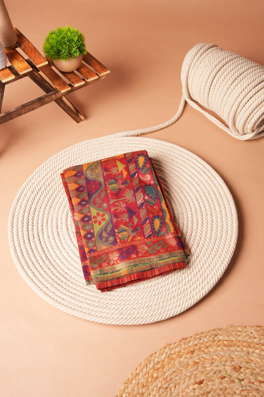 Maroon | Polyester Kalamkari Design Saree