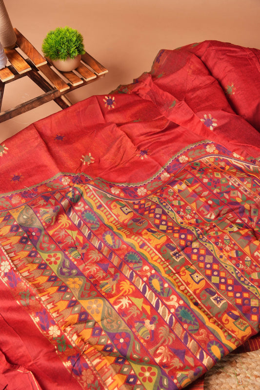Maroon | Polyester Kalamkari Design Saree