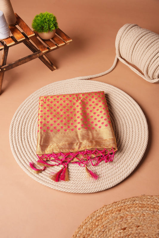 Gold + Pink | Tissue Jamdani Design Saree