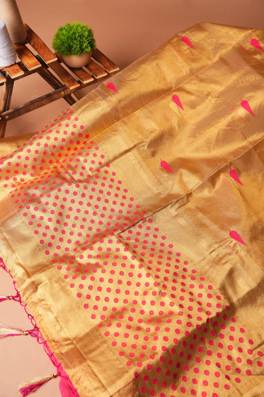 Gold + Pink | Tissue Jamdani Design Saree