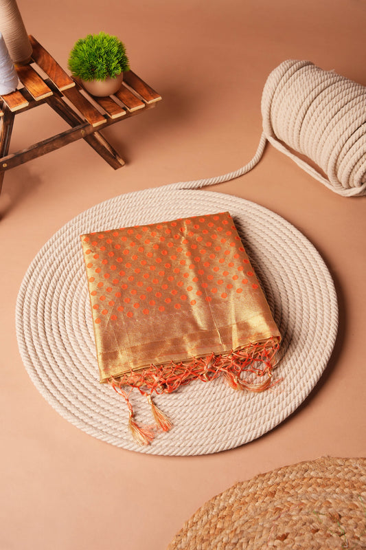 Gold + Orange | Tissue Jamdani Design Saree