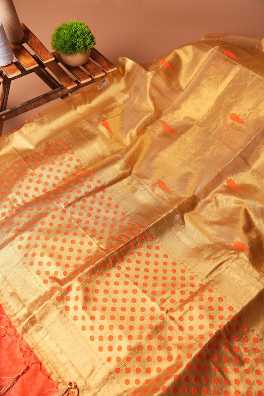 Gold + Orange | Tissue Jamdani Design Saree