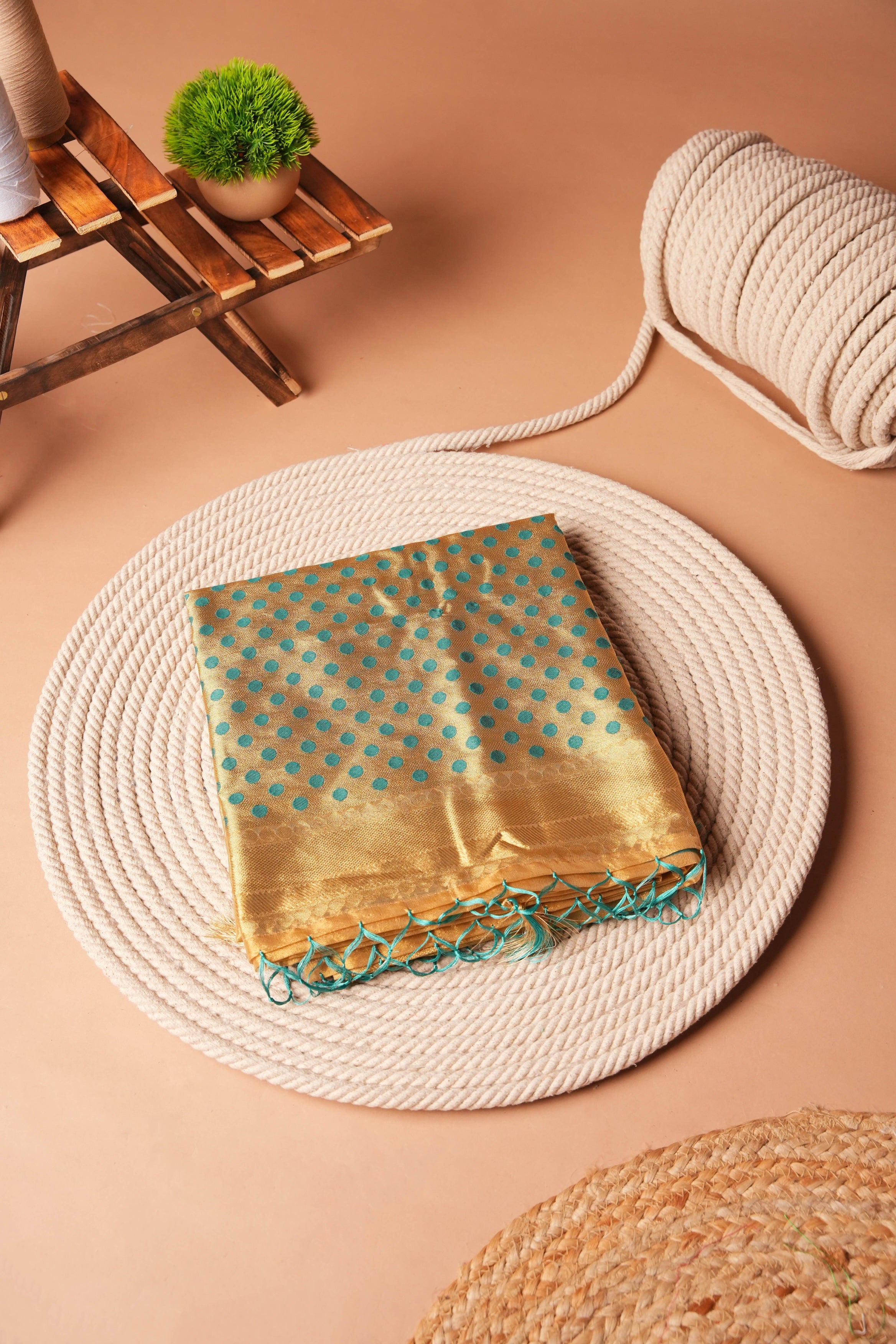 Gold + Rama Tissue Jamdani Design Saree – rävya