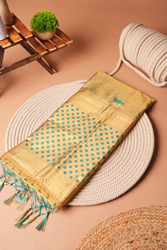 Gold + Rama | Tissue Jamdani Design Saree