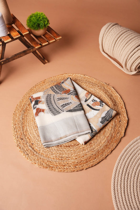 White + Black | Nylon Baluchari Design Saree