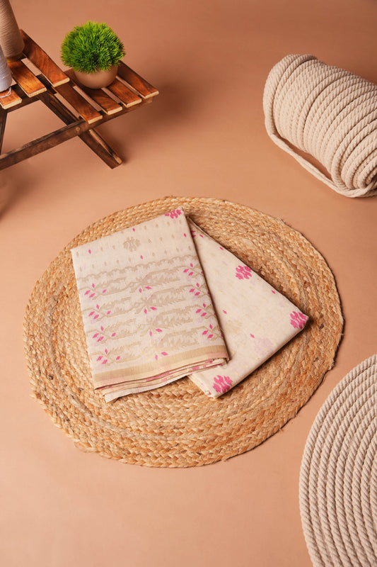 White Rani | Cotton and Linen Jamdani Design Saree