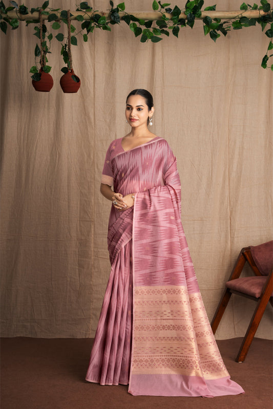 Namira | Beige Pink Soft Viscose Geometric Jacquard Woven Saree.
