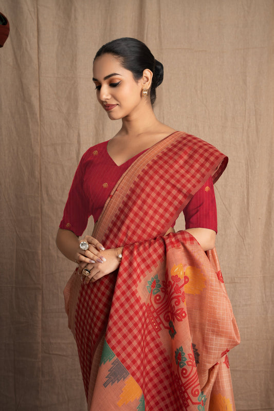 Vasantika | Peach Cotton Muga Jamdani Woven Saree.