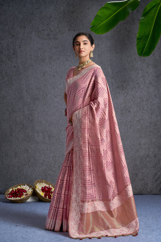 Aavira | Pink Mul Cotton Jacquard Woven Jamdani Design