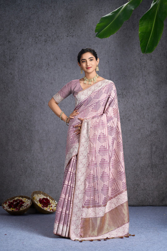 Aavira | Bubblegum Mul Cotton Jacquard Woven Jamdani Design