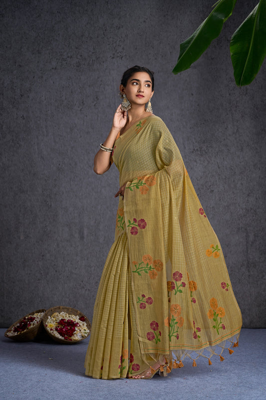 Riwaayat | Limelight Mul Cotton Floral + Jamdani Design Jacquard Woven Saree