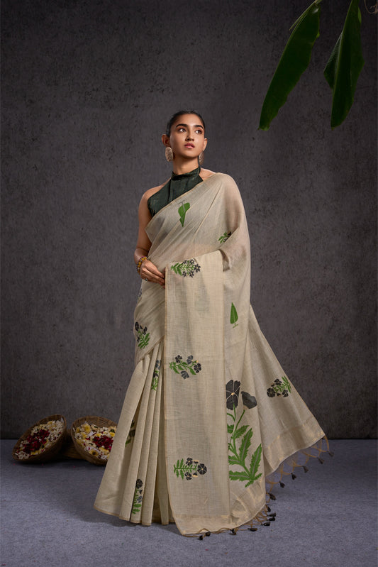 Pushpkala | Black Mul Cotton Jacquard Woven Floral Design