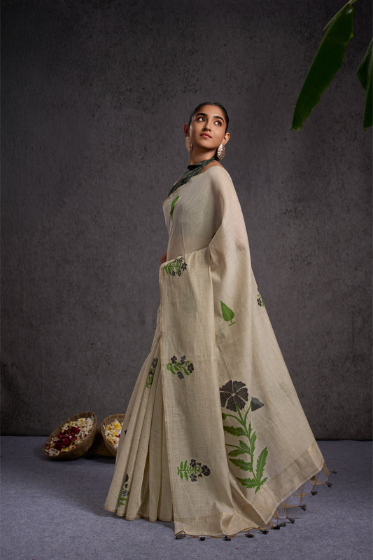 Pushpkala | Black Mul Cotton Jacquard Woven Floral Design