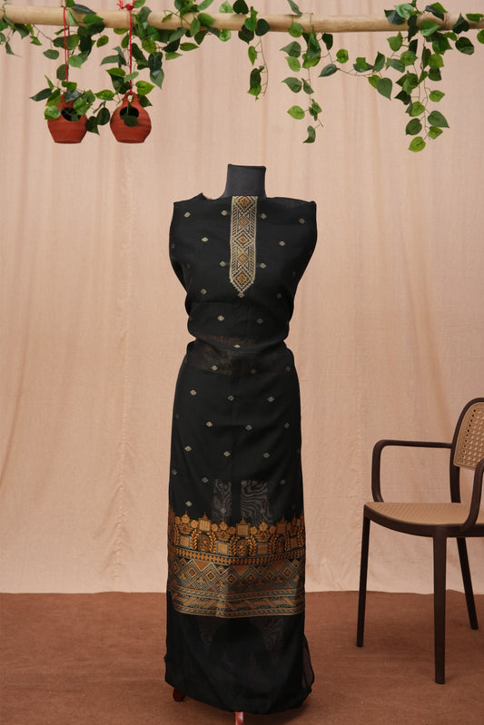 Nooraya | 3-Piece Black & Gold Unstitched Viscose Suit Set