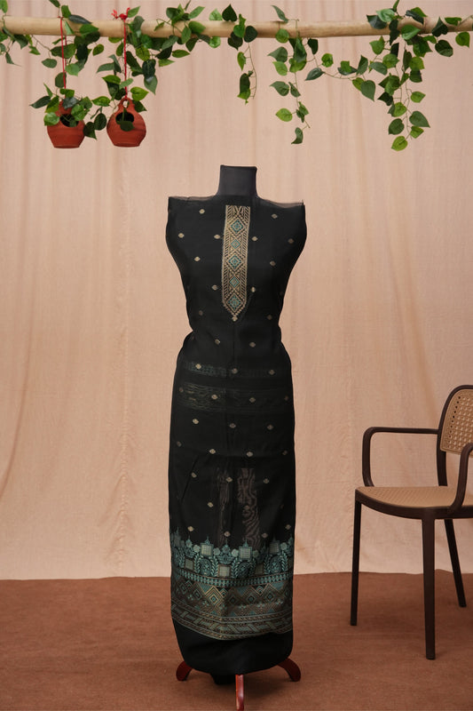 Nooraya | 3-Piece Black & Mint Unstitched Viscose Suit Set