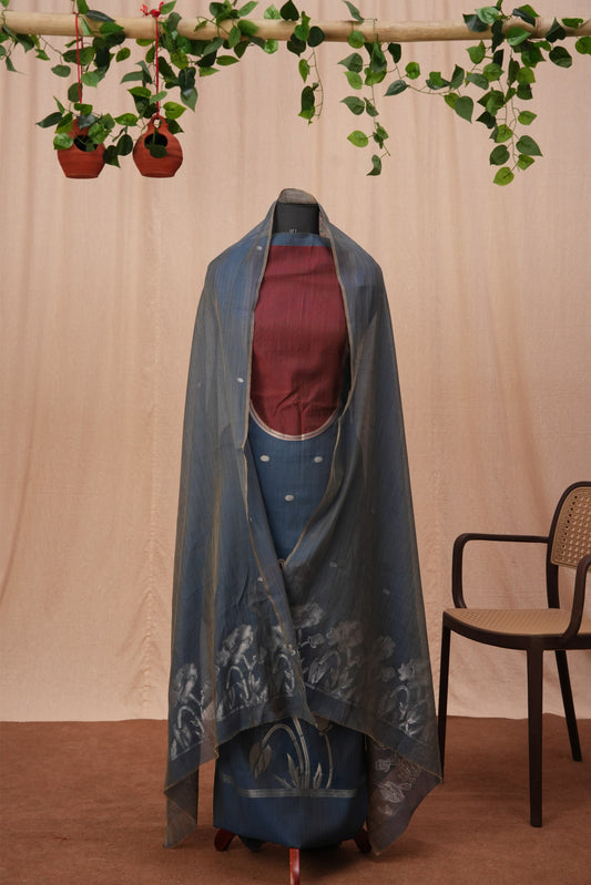 Lavanyaé | 3-Piece Blue Unstitched Viscose Suit Set