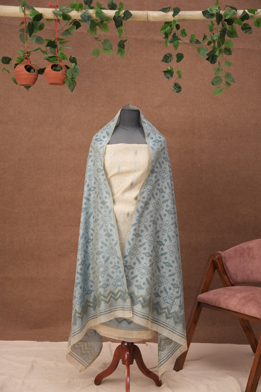 Ziva | 3-Piece Light Blue Unstitched Linen & Cotton Suit Set