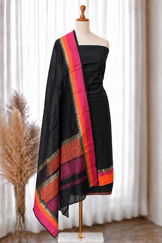 Black Temple Border Unstitched Suit Set