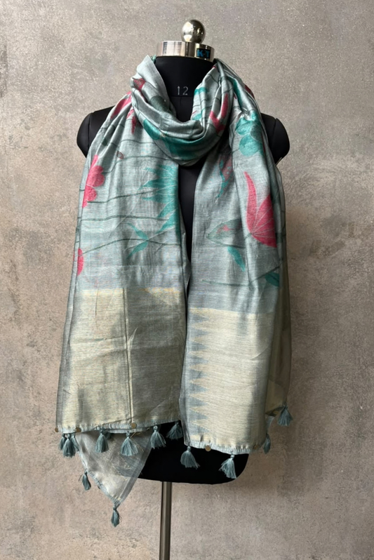 LT-Pista Floral Jacquard Jamdani Dupatta