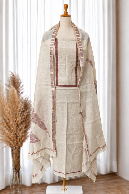 Maroon Shimmer Jamdani Suit Set