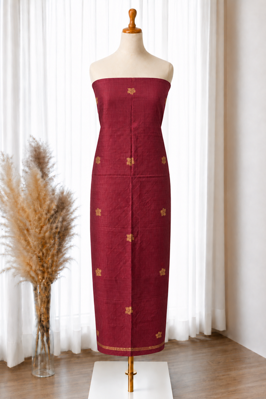Maroon Marble Jacquard Woven Viscose Suit Set
