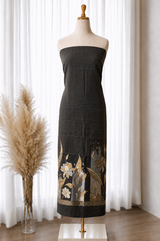 Black Gold Floral Jamdani Viscose Set