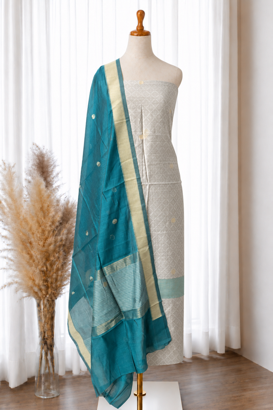 Grey Rama Jamdani Jacquard Viscose Set