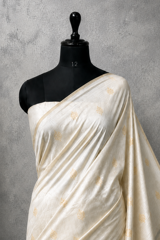 Ivory + Gold Warli Art Jacquard Saree