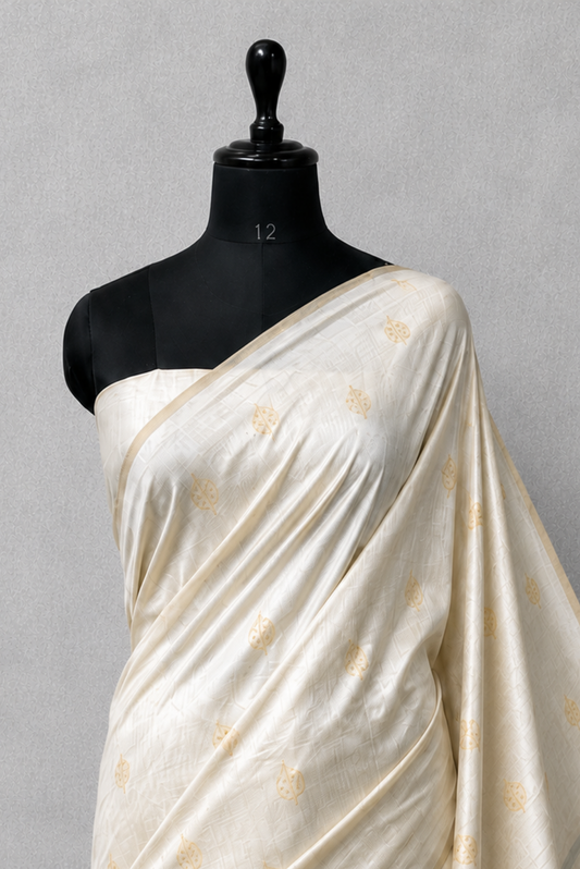 Ivory + Gold Warli Art Jacquard Saree