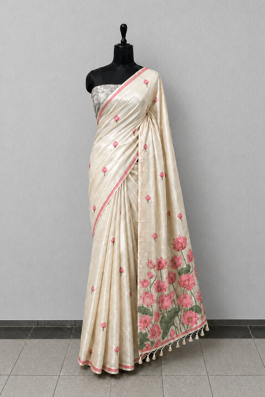 Ivory Tissue Saree with Lotus Jacquard Pallu