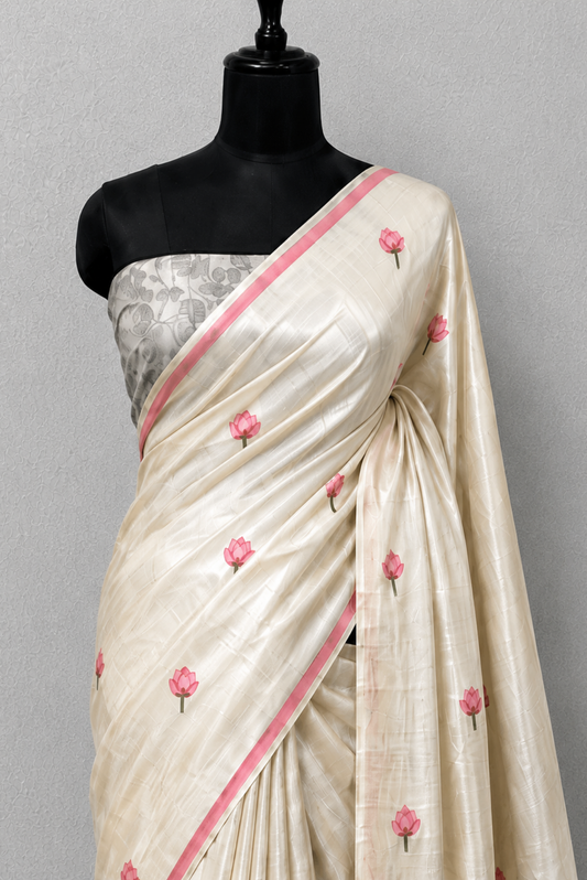 Ivory Tissue Saree with Lotus Jacquard Pallu