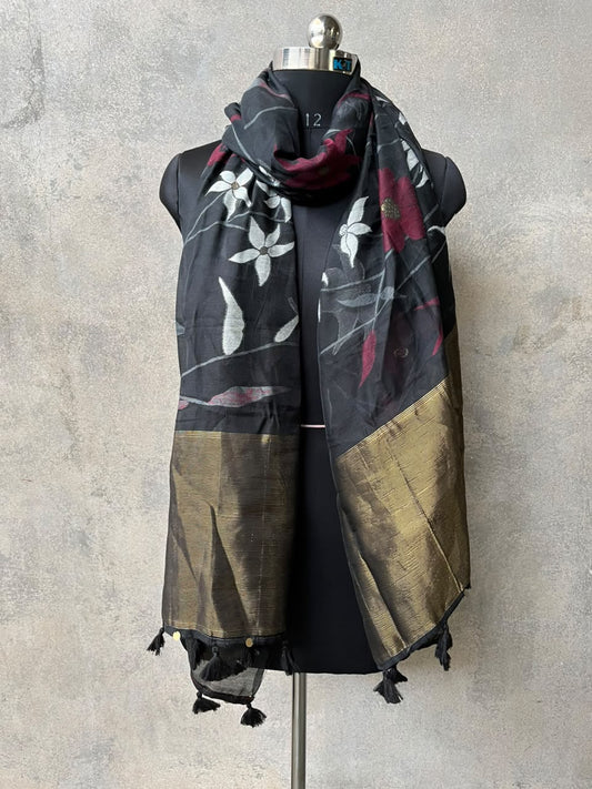Black Floral Jacquard Jamdani Dupatta